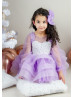 Lilac Tulle Pearls Beaded Short Flower Girl Dress